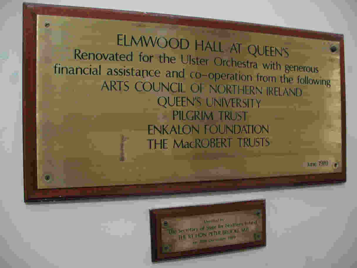 Ulster Orchestra hall plaque