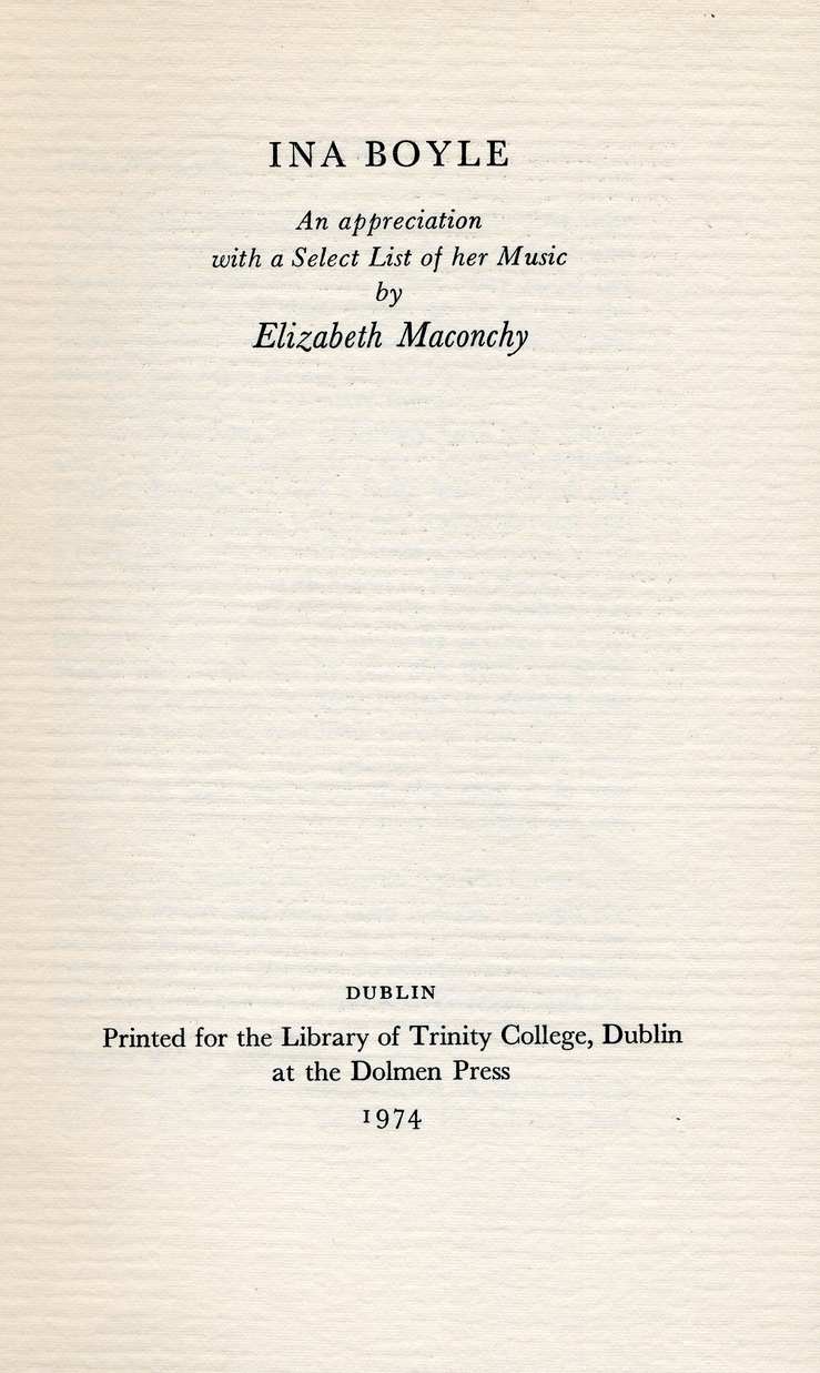 Title page Ina Boyle by Elizabeth Maconchy