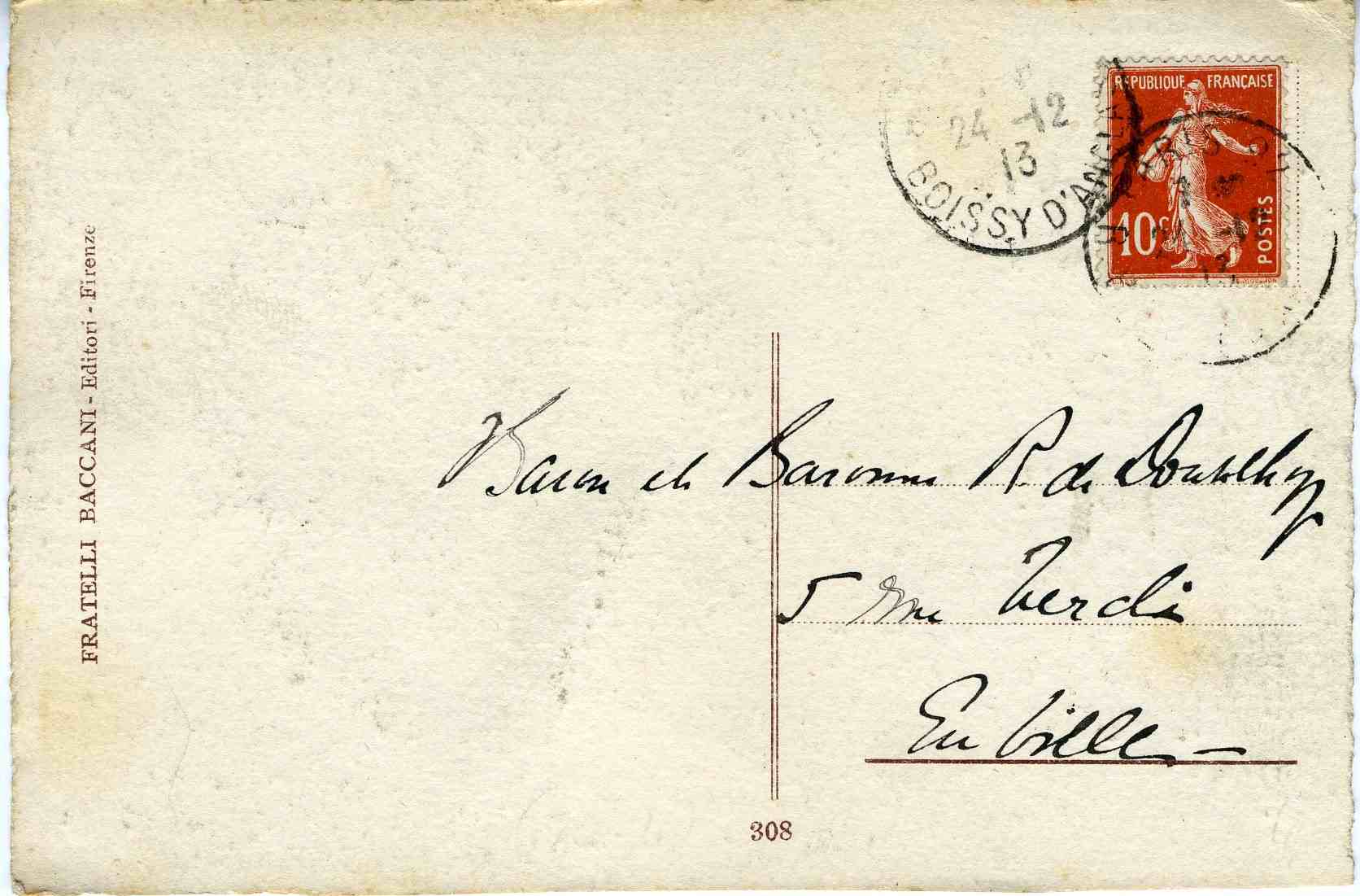 Postal details of Minna Rider's card, 1913