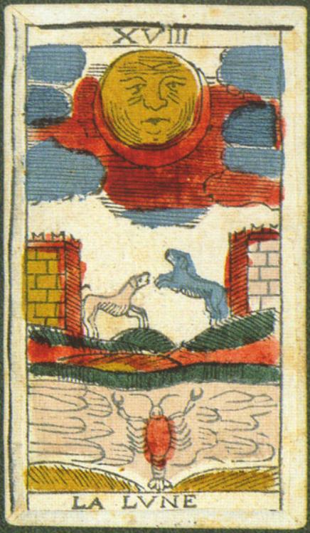 La Lune  antique tarot card