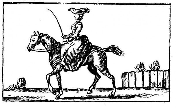 Sarah Kemble Knight on horseback - 1825 woodcut